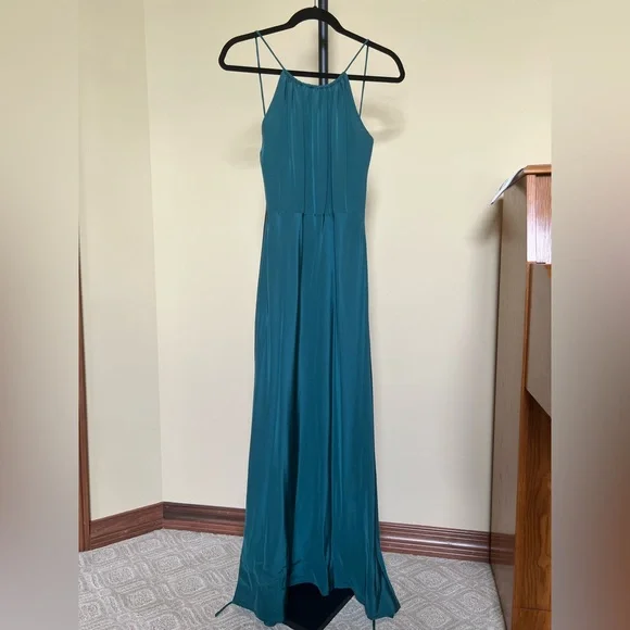 Leith Dress Maxi Long Gown 100% Silk Teal Size M - Picture 1 of 15